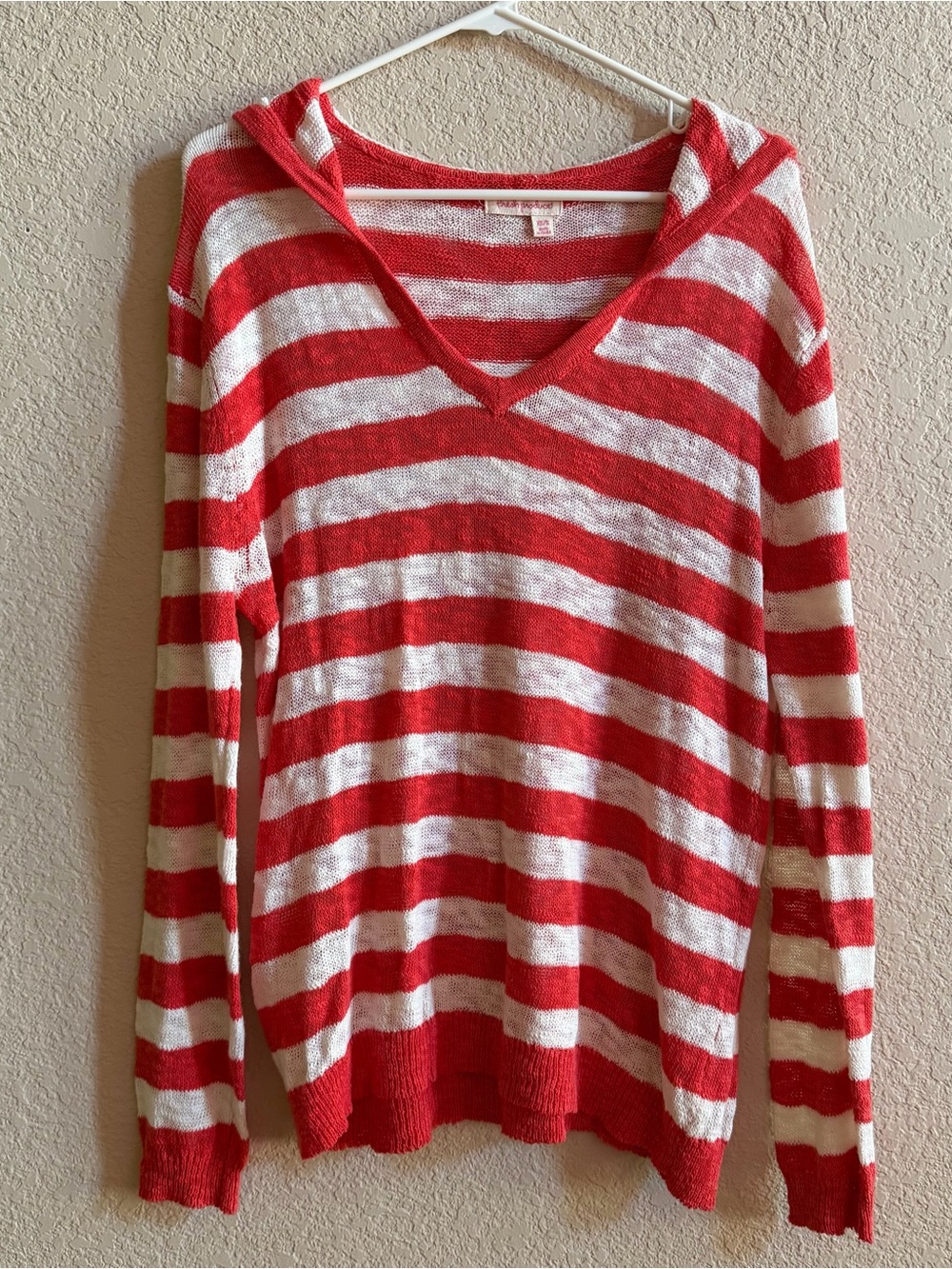 Fresh Produce Los Cabos Stripe Pullover Sweater Hoodie Pink White XS/S Cotton